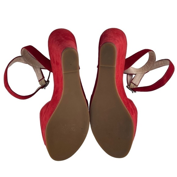 MARC JACOBS PEEP TOE FLOWER EMBELLISHED SUEDE WEDGE SANDAL HEELS - Picture 5 of 14